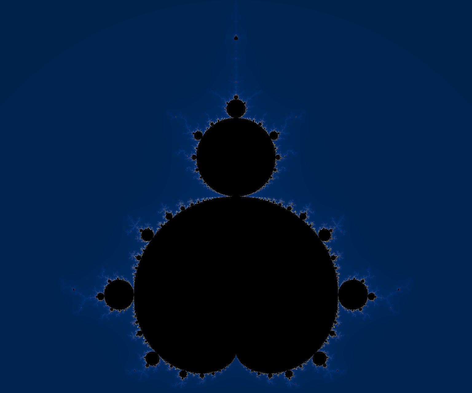 The Mandelbrot set rendered with the cividis colormap: muted blue-to-yellow gradient.
