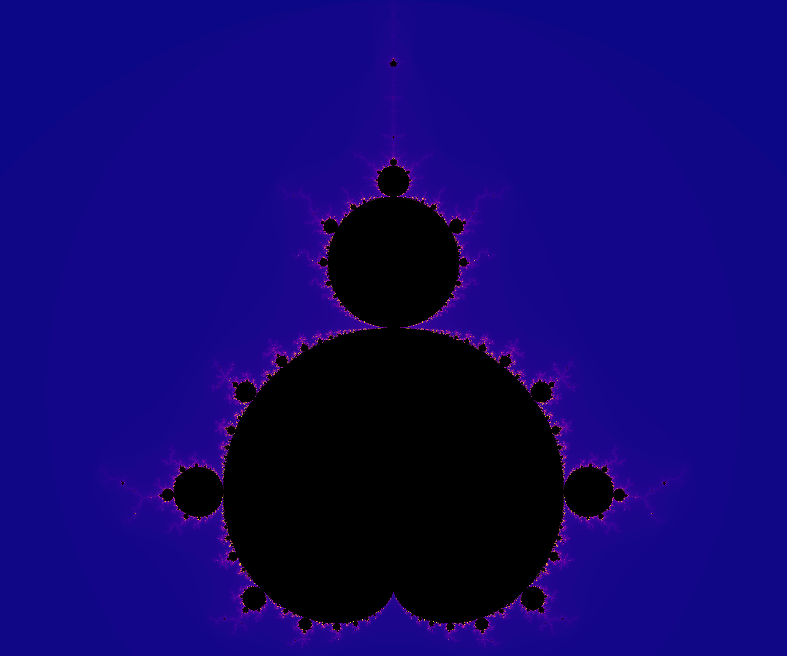 The Mandelbrot set rendered with the plasma colormap: dark violet background with hot pink and yellow escape bands.