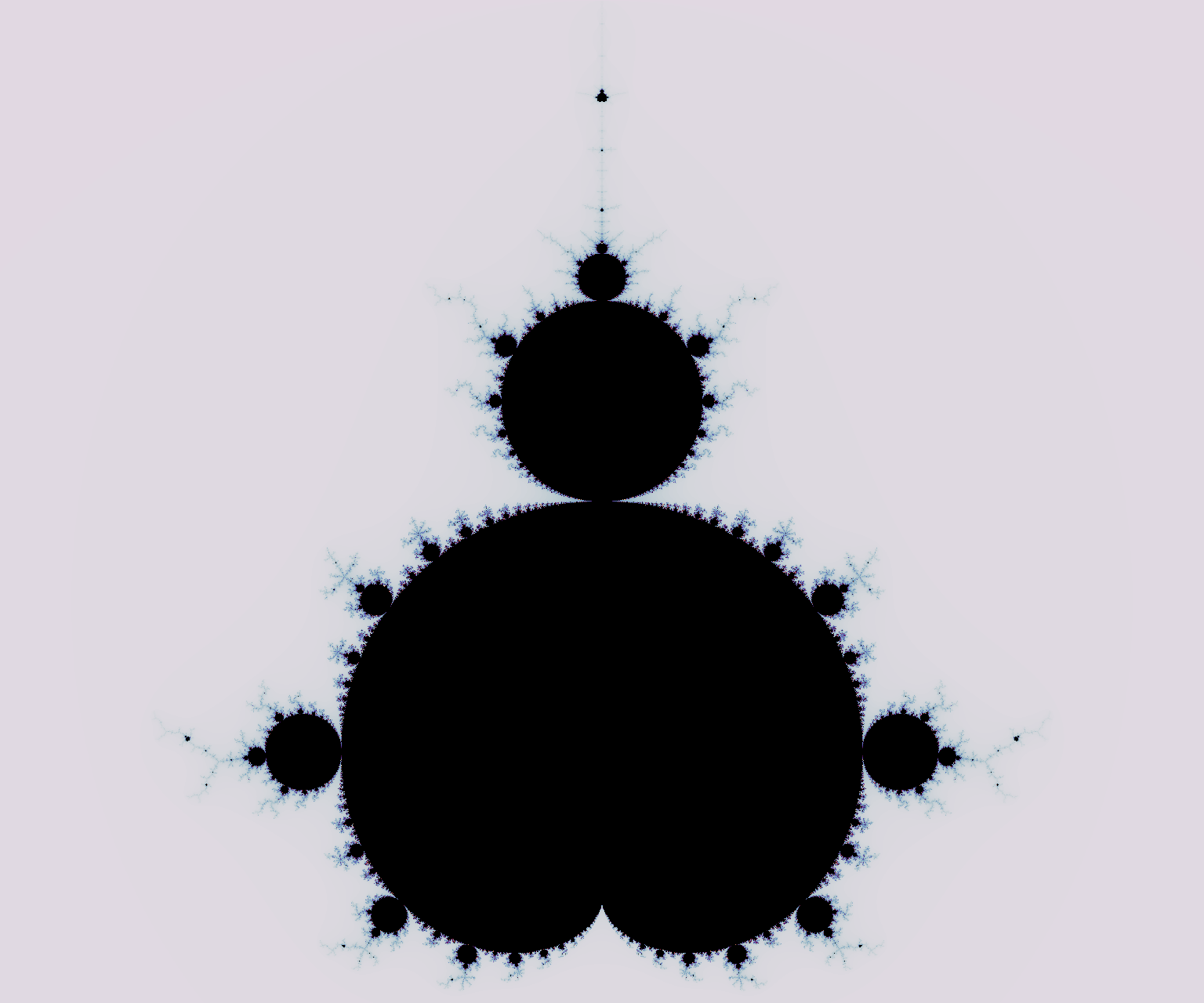 The Mandelbrot set rendered with the twilight colormap: cyclic pale purple and blue bands.