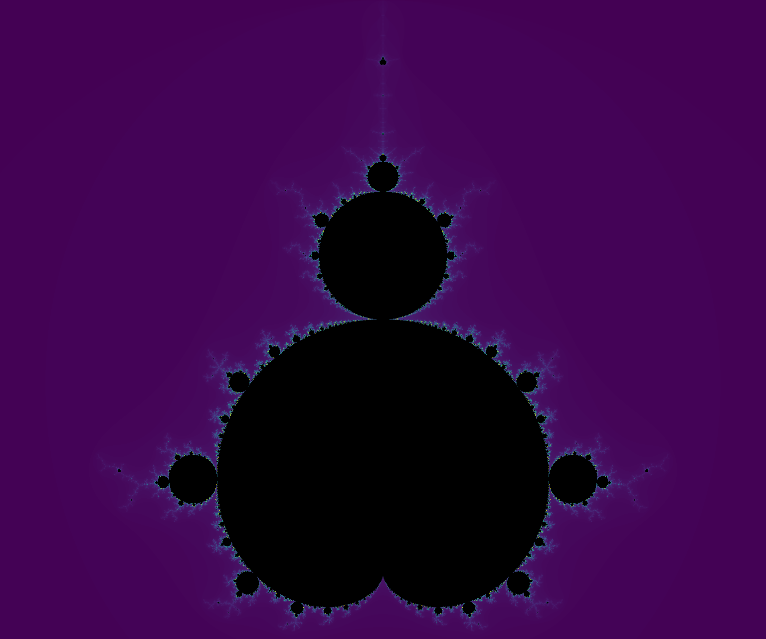 The Mandelbrot set rendered with the viridis colormap: dark blue-purple background with green and yellow escape bands.